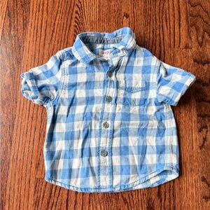 Cat & Jack Light Blue Gingham Button Down Shirt - Size 12 months